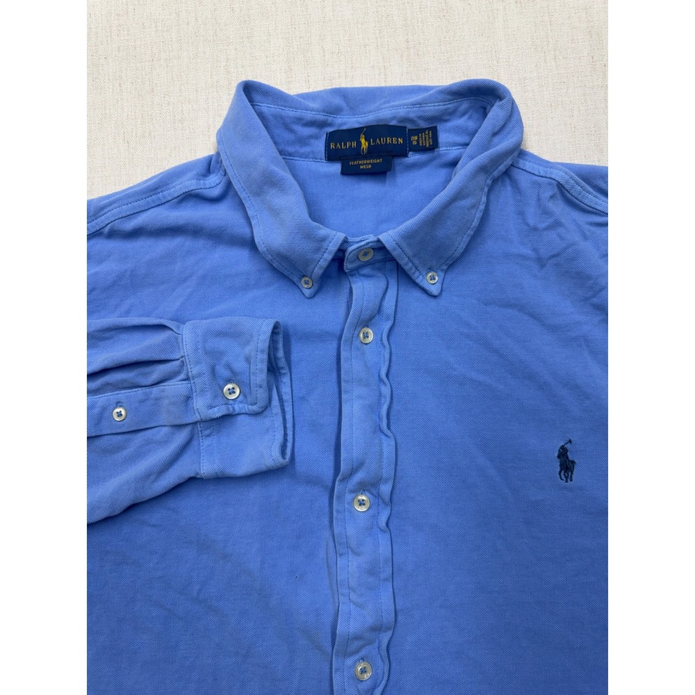 Ralph Lauren Featherweight Mesh Button Down Shirt Blue 2XB Long Sleeve Pony
